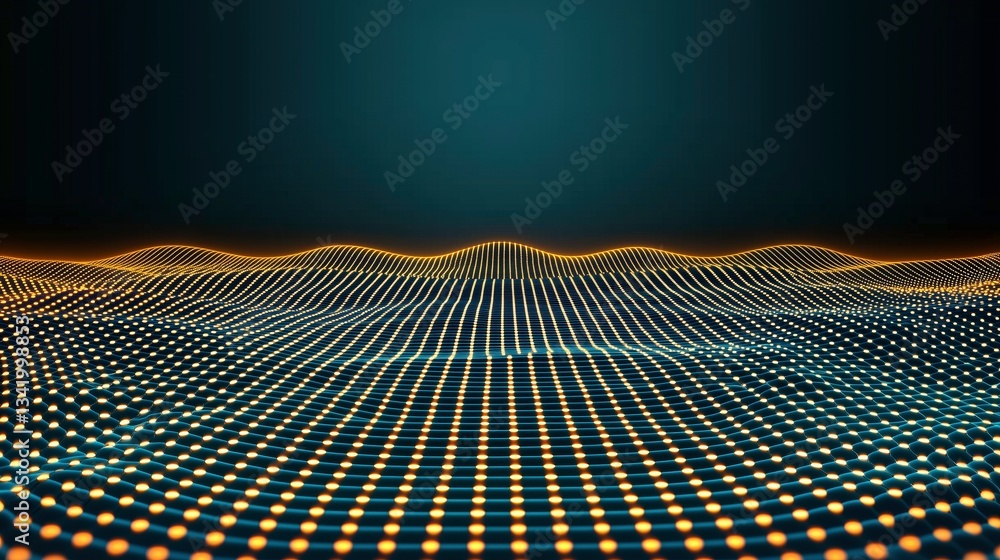 Poster abstract digital landscape: a mesmerizing digital landscape unfolds, a grid of glowing dots arranged