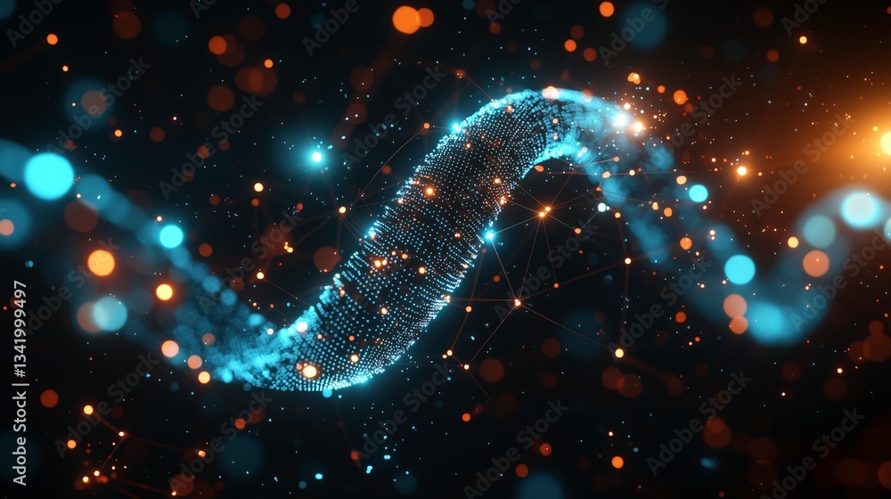 Poster abstract dna helix in a cyber universe: a luminous, abstract representation of a dna helix glows in 