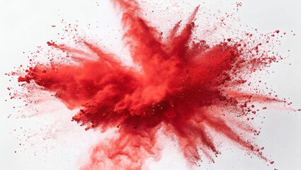Red Powder Explosion – Dynamic Abstract Dust Burst on White Background