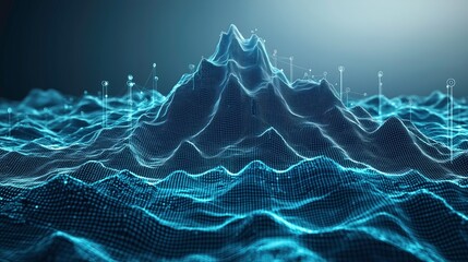 Naklejka premium Digital Mountain Landscape: A futuristic visualization of data forming a mountainous landscape, conveying the concepts of data analysis, technology, and digital transformation.
