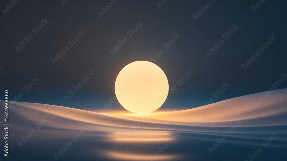 Poster orb of serenity: a luminous sphere rests above flowing, ethereal forms, creating a serene and tranqu