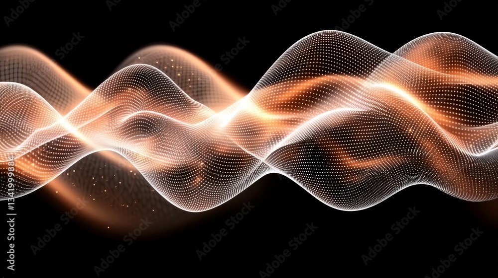 Poster sound waves abstract: an eye-catching abstract representation of sound waves pulsating with a golden