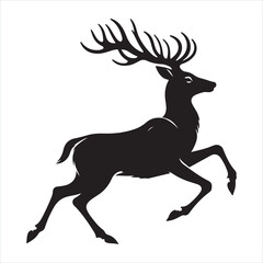 Obraz premium Black silhouette of a standing deer on a white background