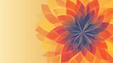 Radiant Floral Harmony: An abstract, stylized floral motif bursts forth in a mesmerizing dance of vibrant hues, evoking a sense of warmth, positivity, and the captivating beauty of nature's design.