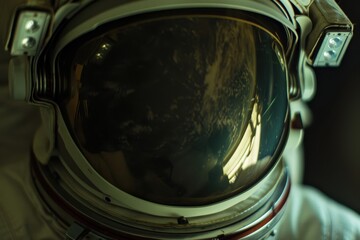 Astronaut's Visor Reflecting Earth, Emphasizing Connection to Home Planet