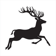 Black silhouette of a standing deer on a white background