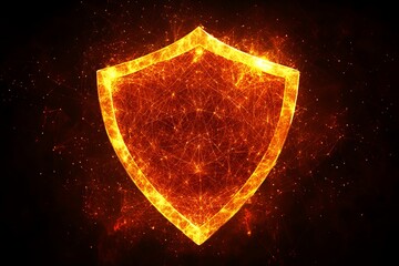 Fiery Digital Shield Abstract Network Security Concept Illustration