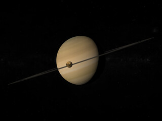 moon Titan orbiting planet Saturn 3d rendering illustration © SN