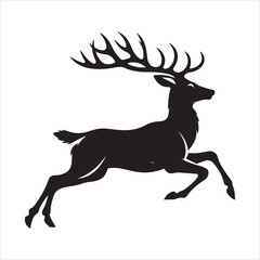 Black silhouette of a standing deer on a white background