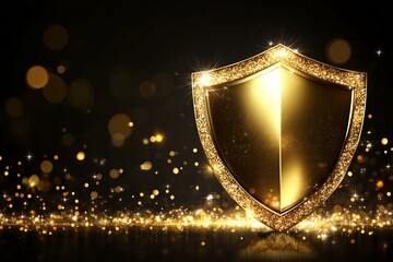 Glittering Golden Shield Protection Security Success Luxury Concept