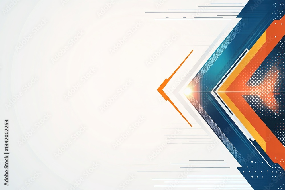 Poster modern geometric arrow design with a bright light and bold color scheme for technology