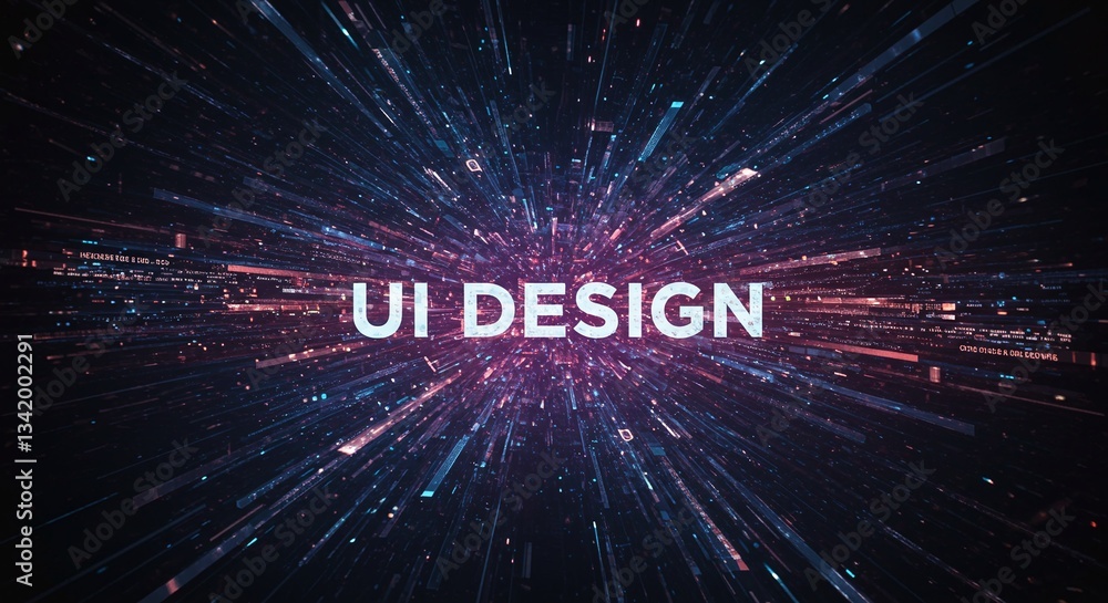 Poster ui design: a dynamic visual showcasing 'ui design' with energetic streaks. capturing the essence of 