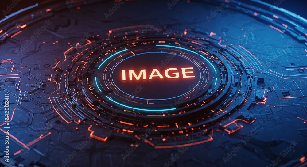 Poster technological core: a futuristic graphic featuring a glowing technological core, symbolizing innovat