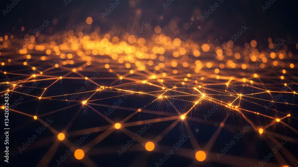 Poster illuminated digital network: a radiant network of interconnected nodes glows with an ethereal light,