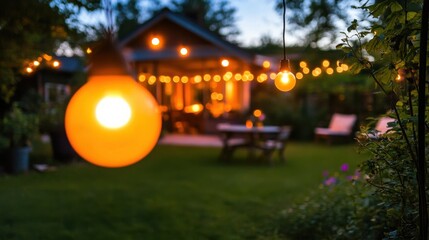 Obraz premium Cozy Garden Evening with Warm Lights and Relaxing Atmosphere