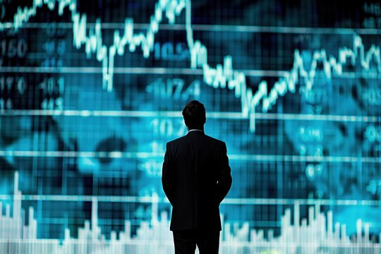 Sad Investor Contemplates Economic Crisis Amidst Digital Chart Data