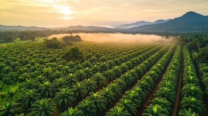 Fototapeta premium Sunrise over a Palm Oil Plantation