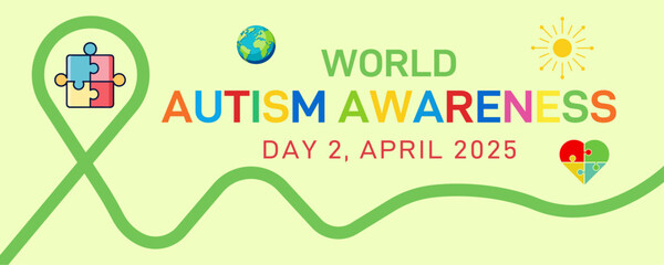 World Autism Awareness Day is observed every year in April vector banners, flyers, and medical posters on 2 April  celebrate the month