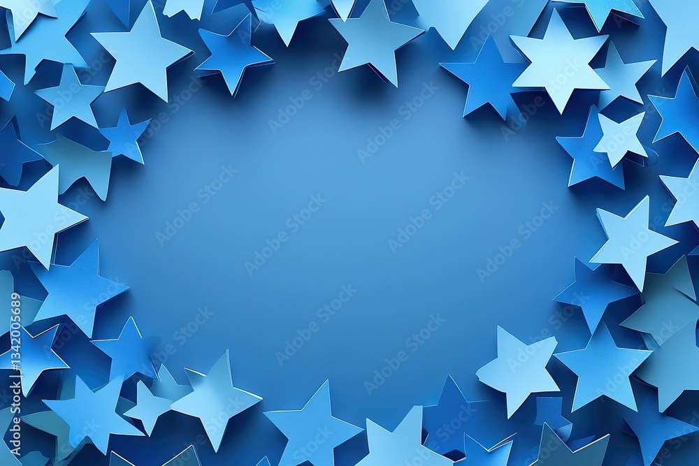 Poster blue stars frame: an array of blue-toned stars arranged in a frame on a flat surface