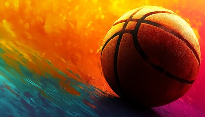 Fototapeta premium A basketball is against a vibrant colorful painted background