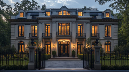 Stately Federal Style Townhouse with Symmetrical Windows and a Wrought Iron Gate