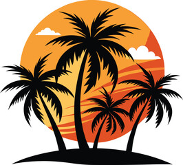 Retro Sunset with Palm Trees – Vintage Tropical Vector Design