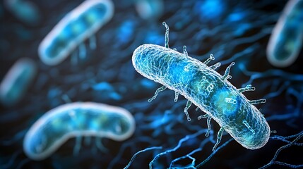 Close up image of a microscopic bacterium cell displayed with details