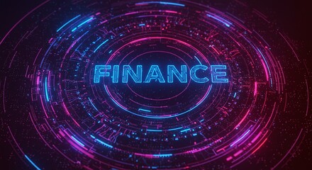 Fototapeta premium Digital Finance Hub: A captivating, glowing neon sign illuminates the word 