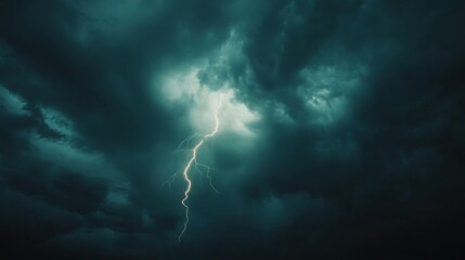 Obraz premium Lightning Strike Through Dark Teal Storm Clouds