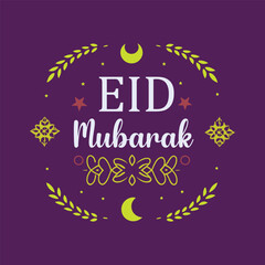 Eid Mubarak Festive Design with Crescent, Stars, and Golden Accents