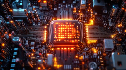 Obraz premium Artificial Intelligence Quantum Processor Transmitting