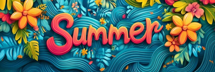 Obraz premium Colorful abstract background with the word summer floating on it, creating a vibrant and festive design