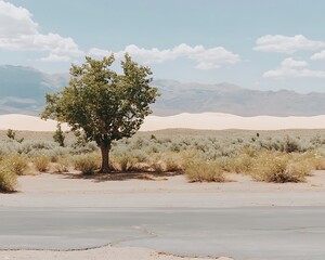 Desert Oasis: Lone Tree by Road.