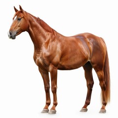 Obraz premium Beautiful standing horse with glossy coat on white background.