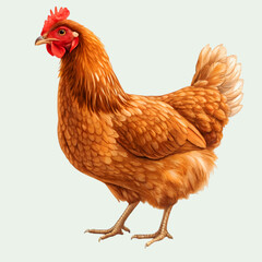 Fototapeta premium A full-body image of a chicken standing alone on a white background, showing detailed feathers, beak, and legs 