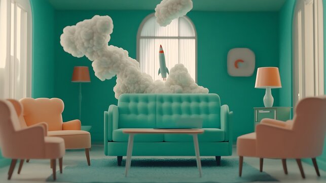 Rocket Launch in a Quirky Living Room, Future Concept