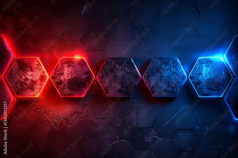 Poster professional hexagonal geometric background striking red and blue gradient transitions crafted for c