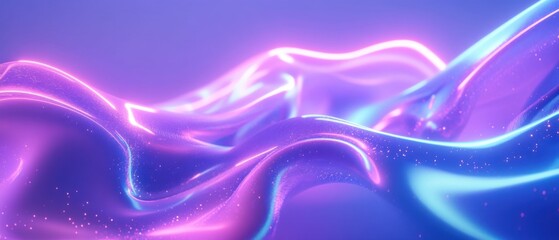 Fototapeta premium Abstract flowing neon waves with glowing particles in blue and purple, creating a futuristic and dynamic background for technology and design concepts