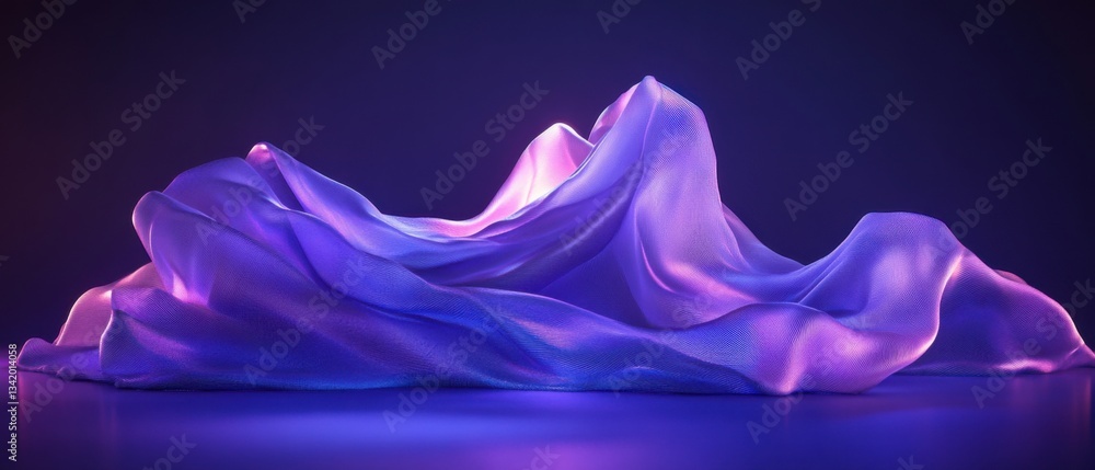 Poster abstract flowing iridescent purple fabric with soft light and shadow creating a luxurious and elegan