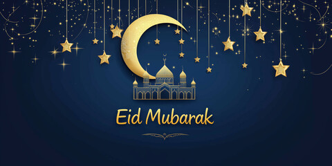 Fototapeta premium Celestial Blessings Eid Under the Golden Crescent