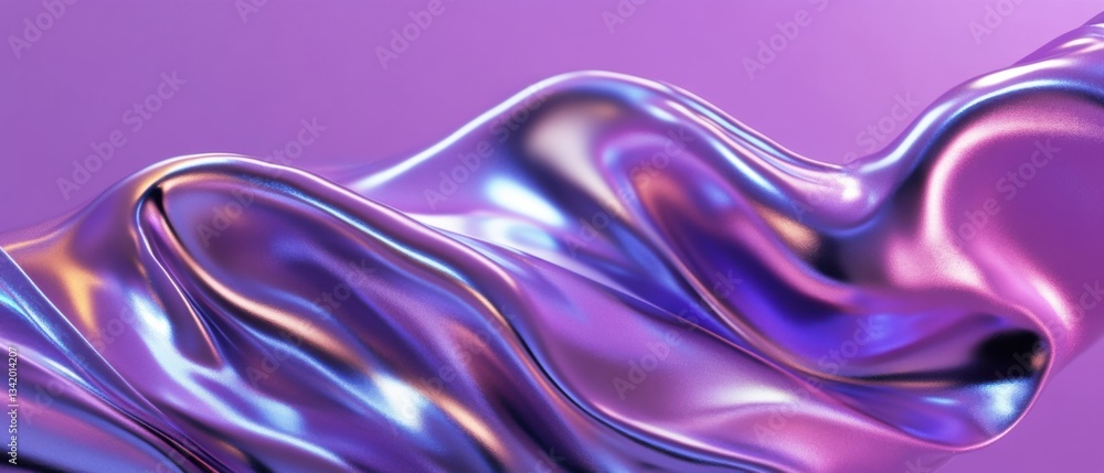 Poster abstract iridescent purple fabric with flowing waves and metallic sheen, creating a luxurious and el