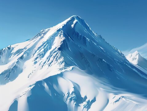 Dramatic depiction of a snowy mountain peak under a clear blue sky - Powered by Adobe
