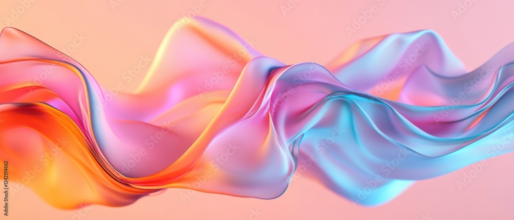 Poster abstract flowing silk fabric with vibrant gradient colors in motion, creating a dynamic and elegant 