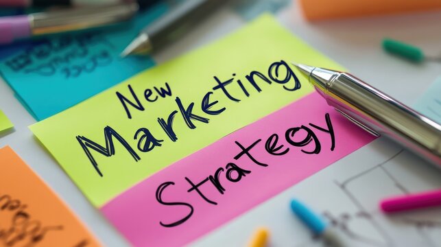 Brainstorming session on fresh marketing strategy outlined with colorful sticky notes