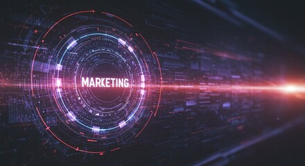 Obraz premium Knowledge Hub: Illustrative depiction of a vibrant, digital knowledge hub, featuring the central word 