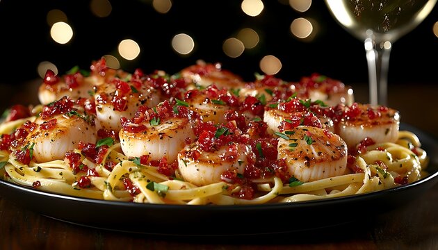 Seared Scallops for Pasta, Festive Dinner.