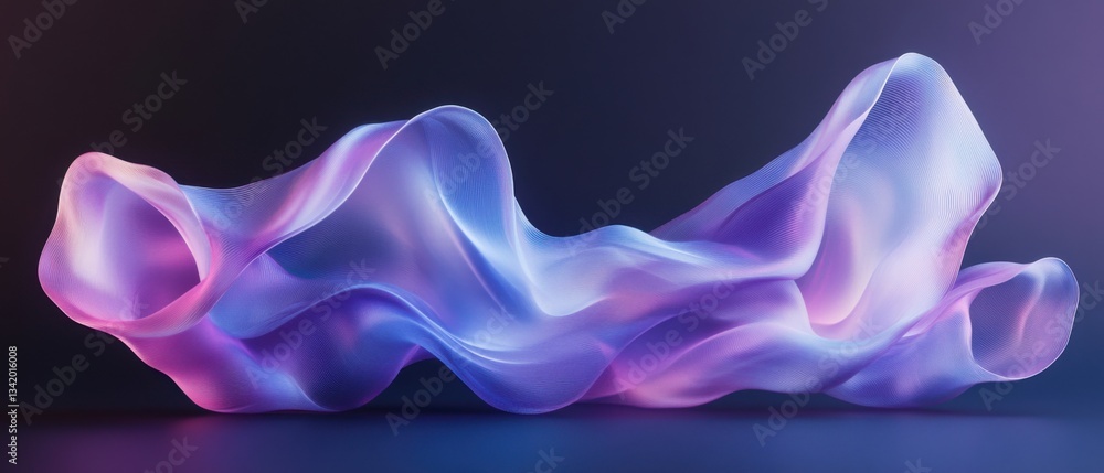 Poster abstract flowing iridescent fabric with dynamic wave pattern in shades of purple and blue concept of