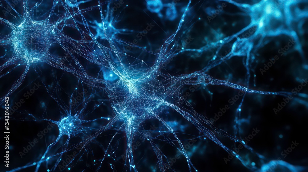 Poster artificial intelligence network. abstract image of a digital network illuminated by blue light, show