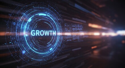 Fototapeta premium Technological Advancement: Dynamic, futuristic visuals showcase the word 