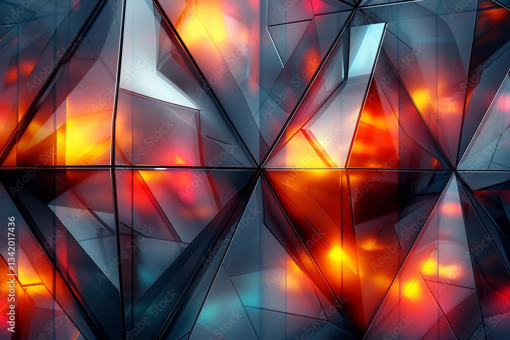 Poster intersecting polygons smooth redtoyellow gradients form a stylish and cohesive geometric design suit